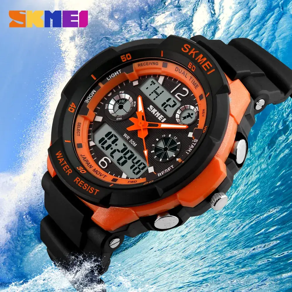 Waterproof Men's Digital Watch with Green Display