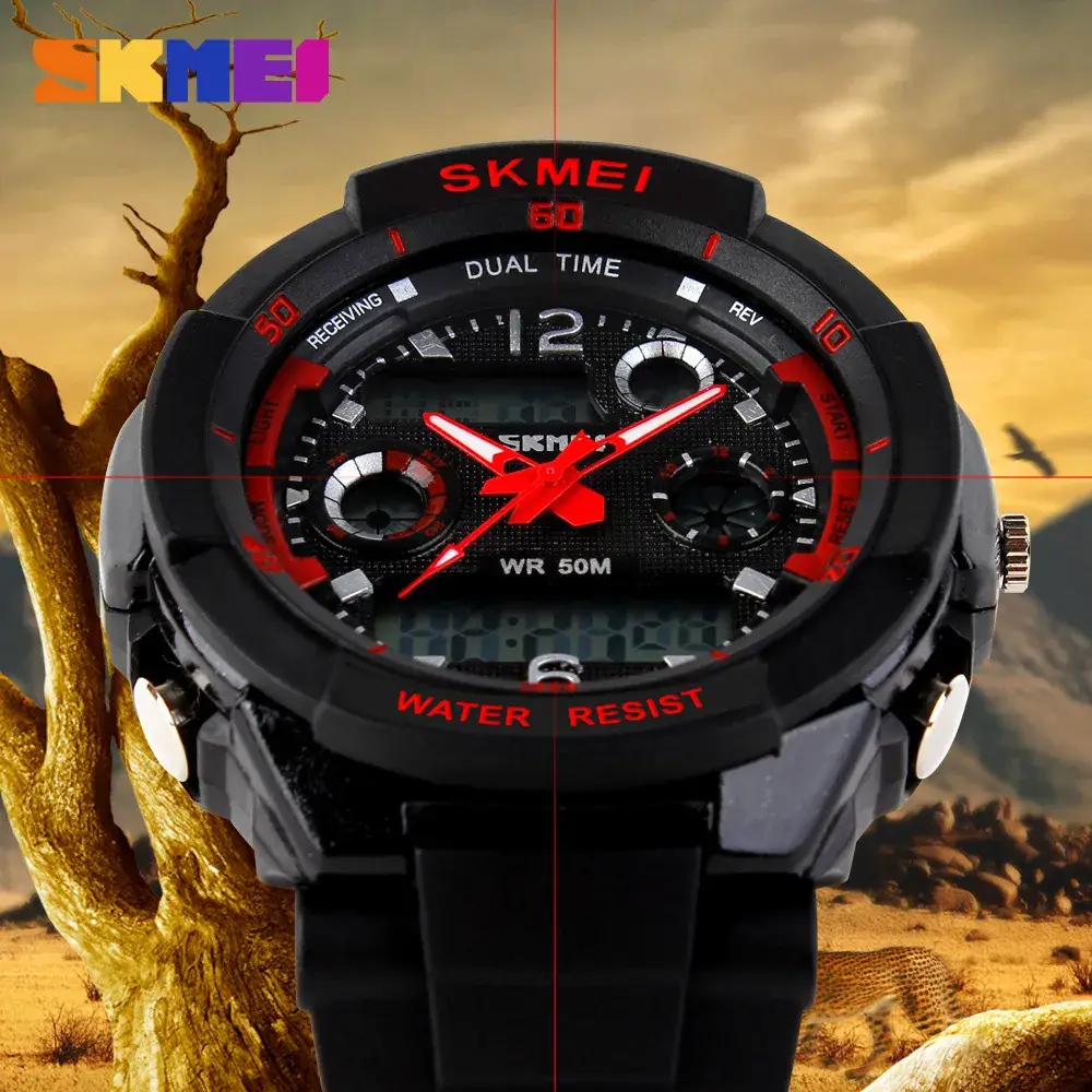 Waterproof Men's Digital Watch with Green Display