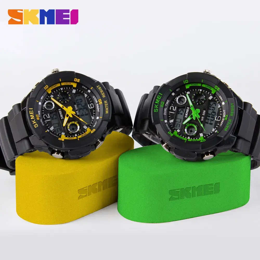 Waterproof Men's Digital Watch with Green Display