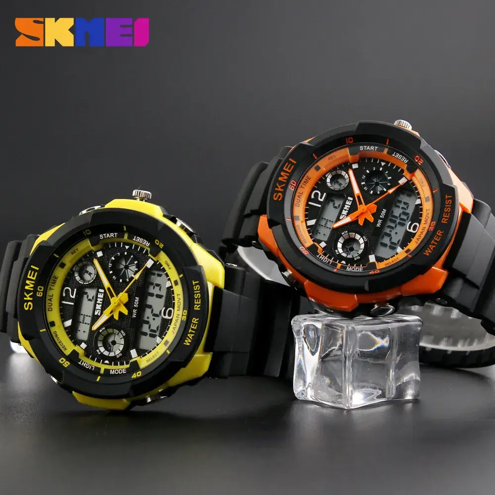 Waterproof Men's Digital Watch with Green Display