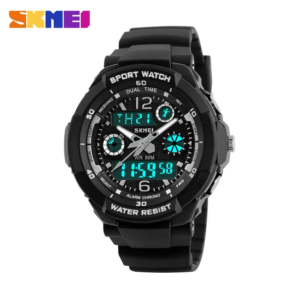 Waterproof Men's Digital Watch with Green Display