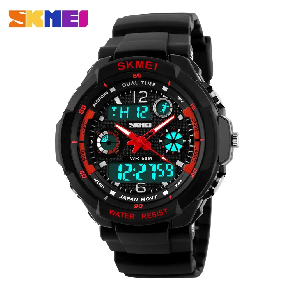 Waterproof Men's Digital Watch with Green Display