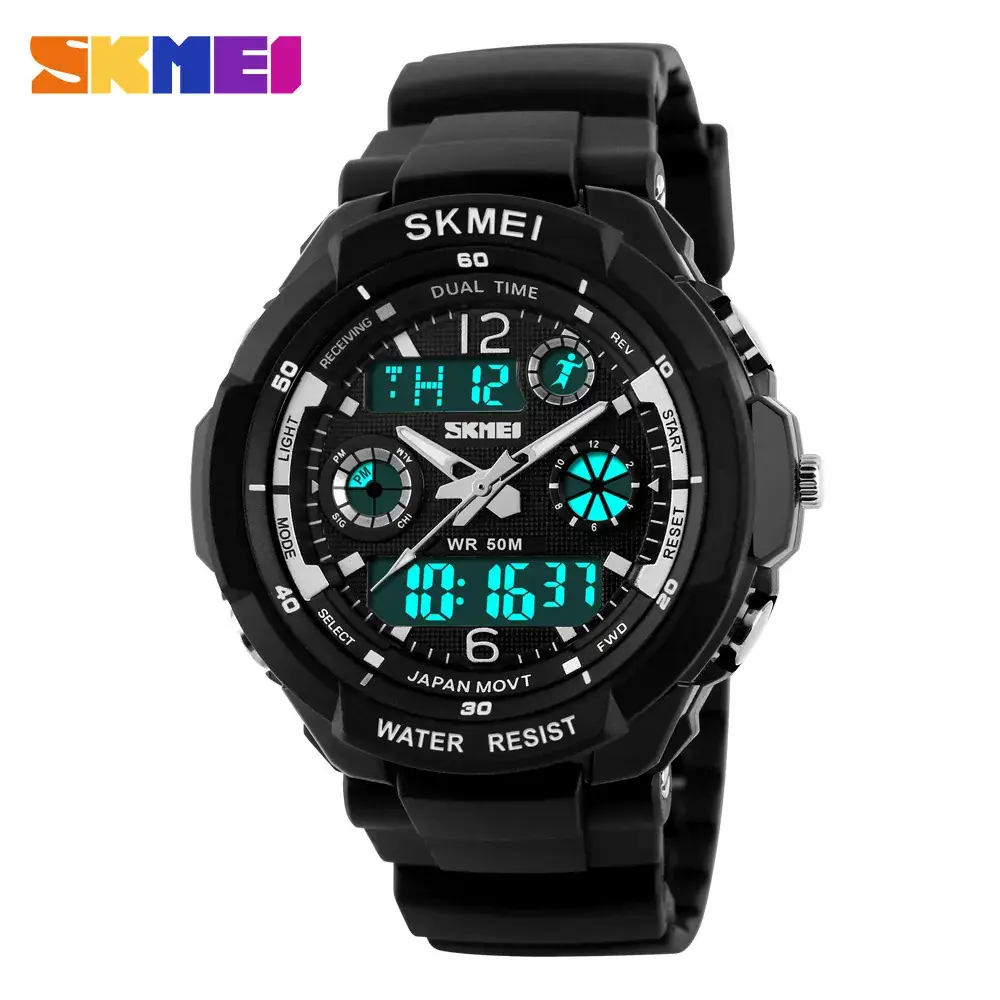 Waterproof Men's Digital Watch with Green Display