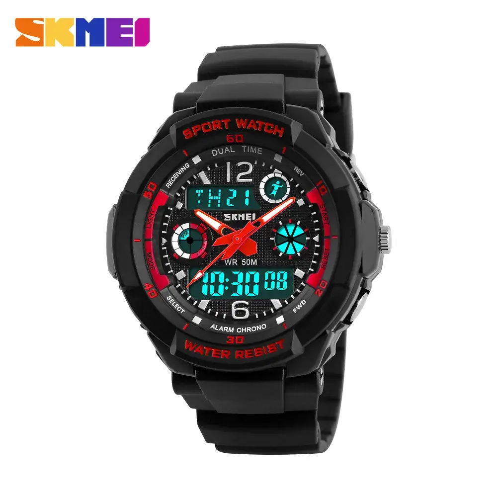 Waterproof Men's Digital Watch with Green Display