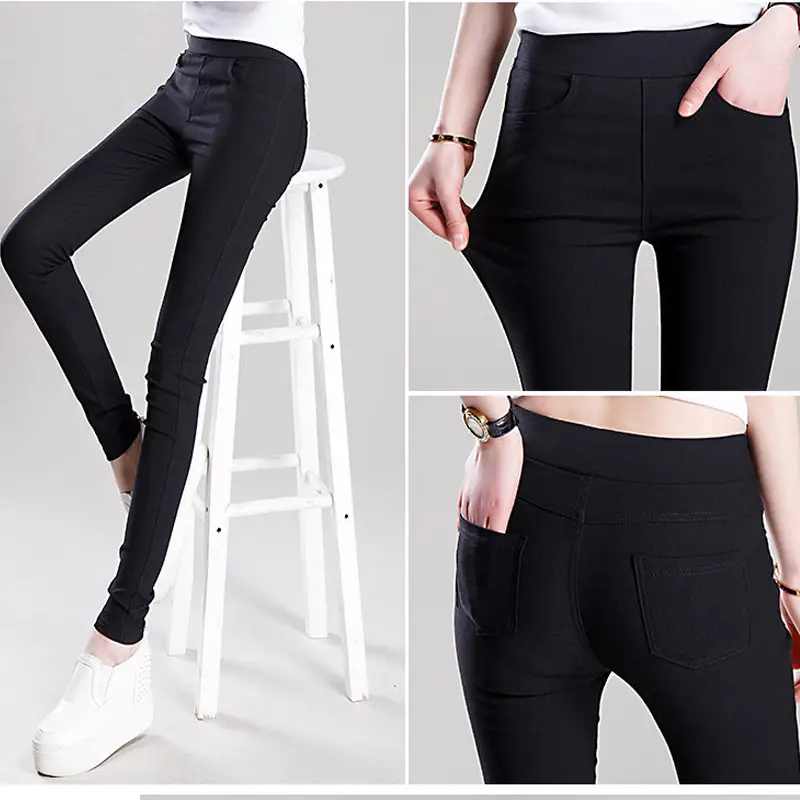 Women Black Stretch Leggings Large High Waist Slim Fit - Image 2