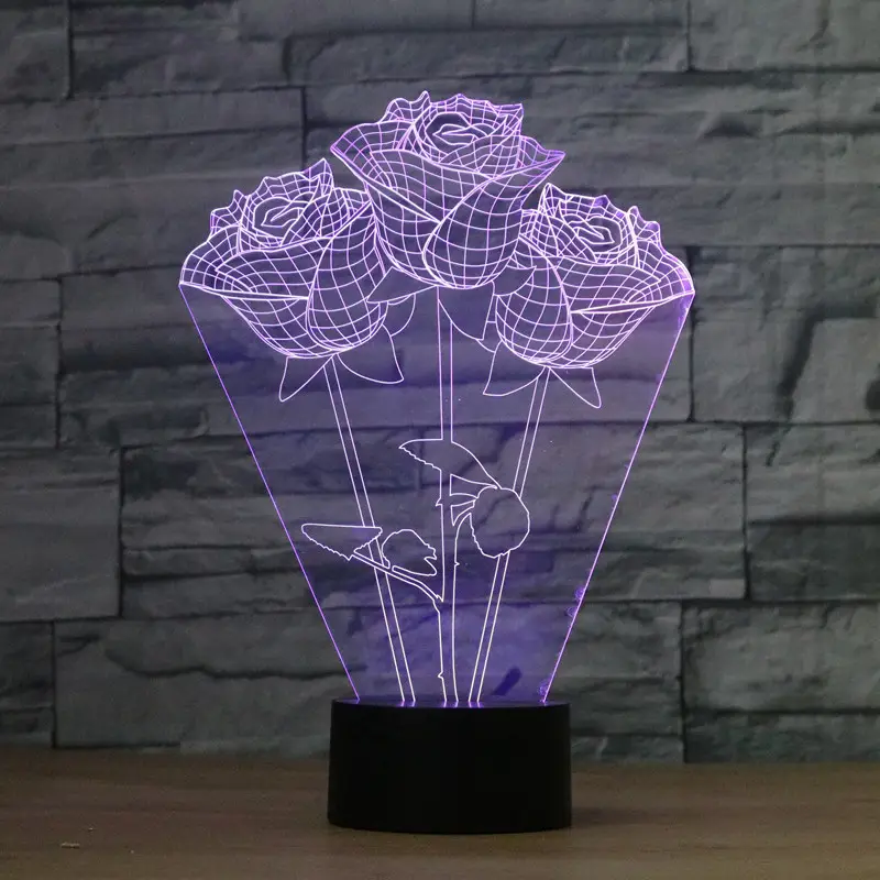 3D Rose LED Table Lamp Purple Gradient Decorative Lamp - Image 13