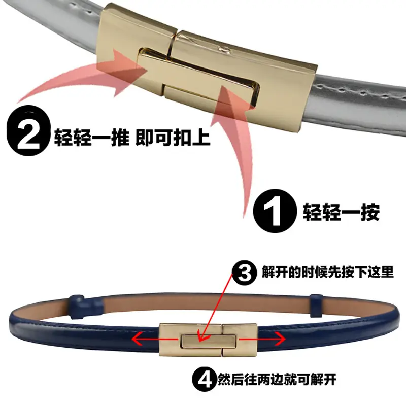 Korean Belt Women's Pink Gold Buckle Long Waist Chain - Image 12