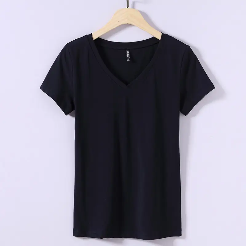 2025 V-neck Green Cotton T-shirt Women Short Sleeve - Image 6