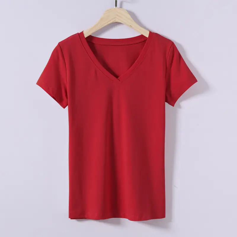2025 V-neck Green Cotton T-shirt Women Short Sleeve - Image 7