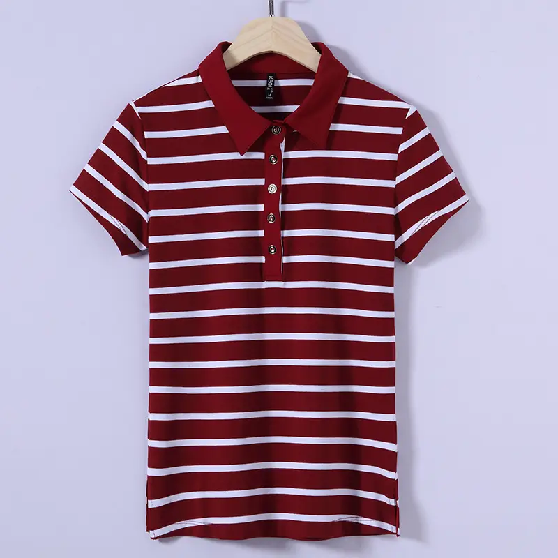 Women Striped Polo T-Shirt Summer Slim Fit - Image 2