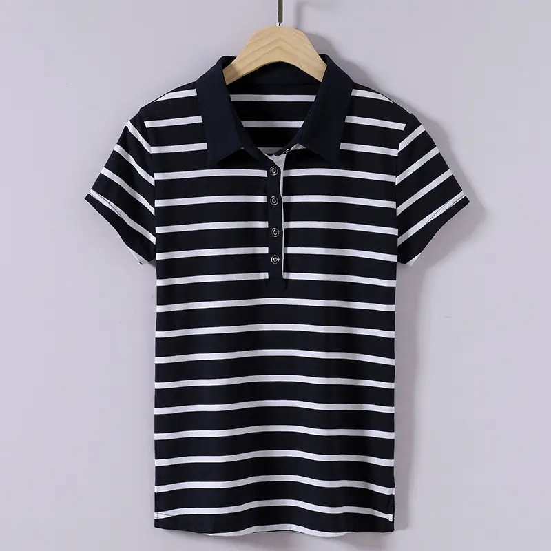 Women Striped Polo T-Shirt Summer Slim Fit - Image 3