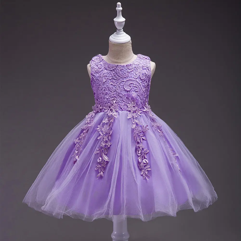 Purple Lace Fluffy Girls Dress for Girls - Image 4