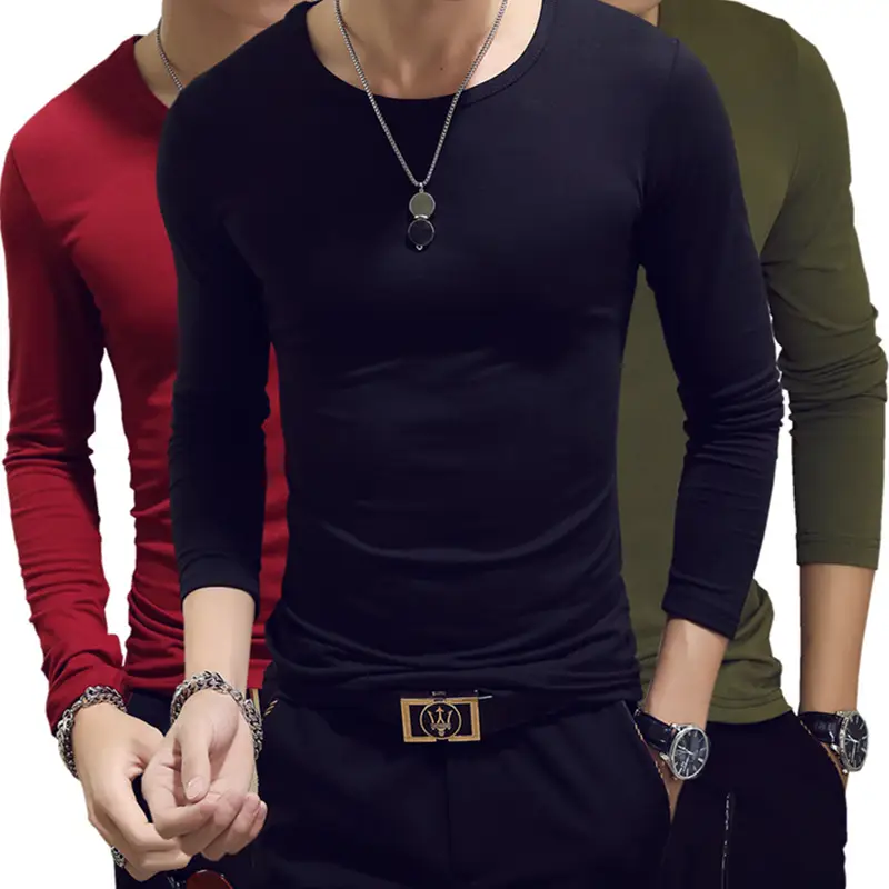 Men's White V-Neck Long Sleeve T-Shirt Slim Fit