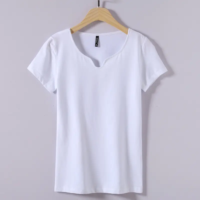 Women Grey Cotton V-Neck T-Shirt 2025 Plus Size