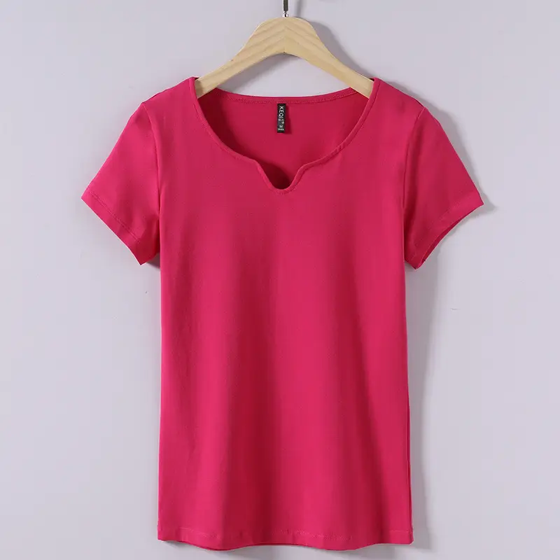 Women Grey Cotton V-Neck T-Shirt 2025 Plus Size