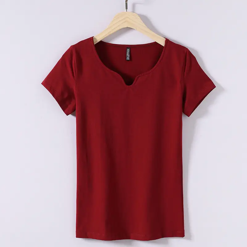 Women Grey Cotton V-Neck T-Shirt 2025 Plus Size