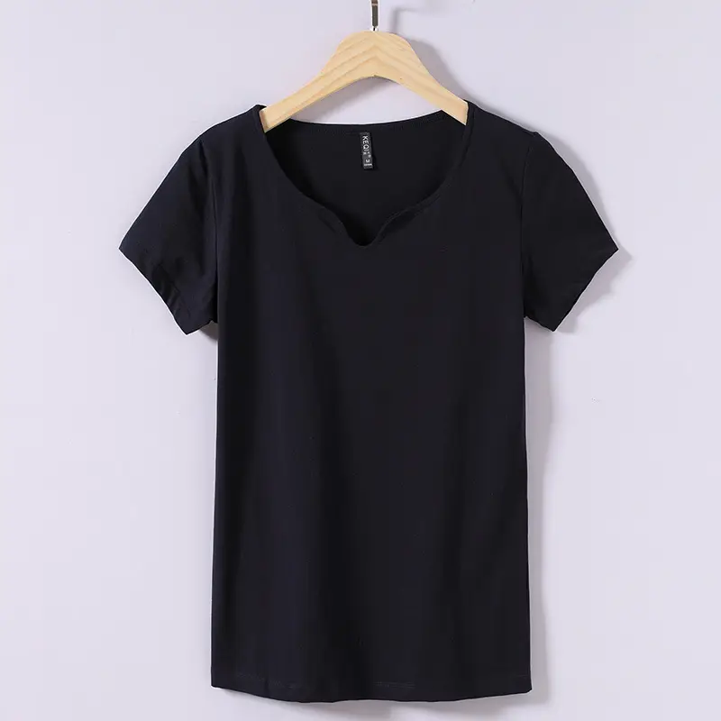 Women Grey Cotton V-Neck T-Shirt 2025 Plus Size