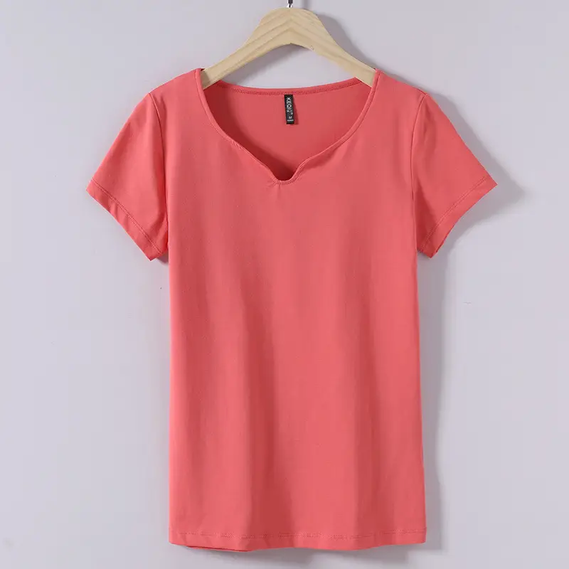 Women Grey Cotton V-Neck T-Shirt 2025 Plus Size