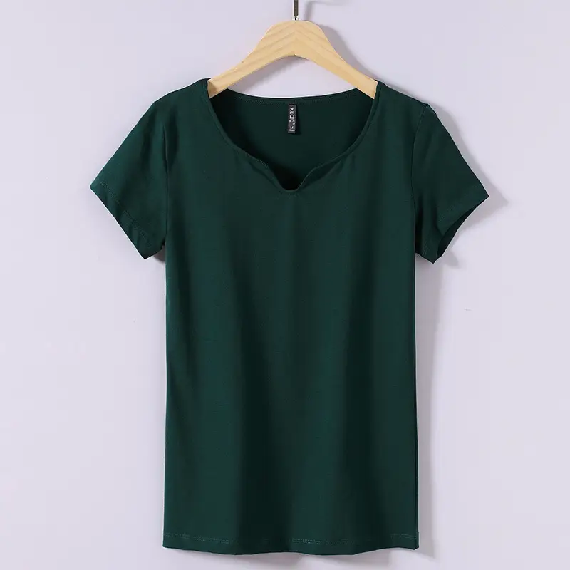 Women Grey Cotton V-Neck T-Shirt 2025 Plus Size