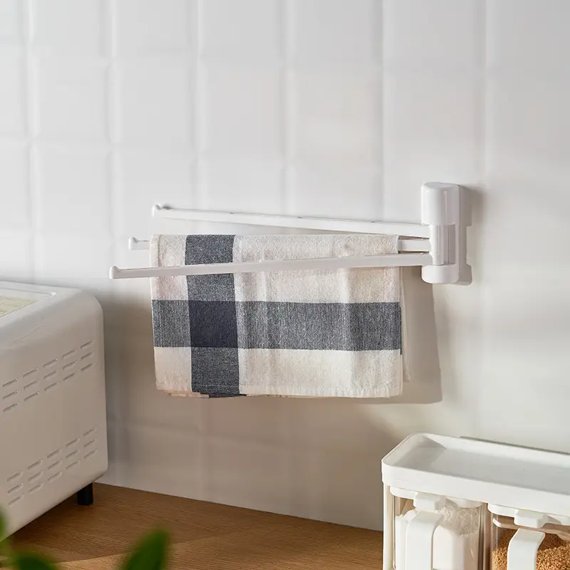Modern White Bathroom Towel Rack with Rotating Pole - Image 4