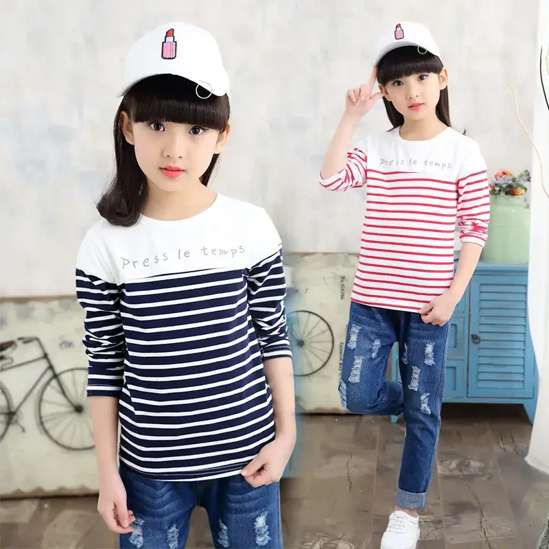 2022 Girls Striped Cotton T-Shirt Korean Style - Image 3