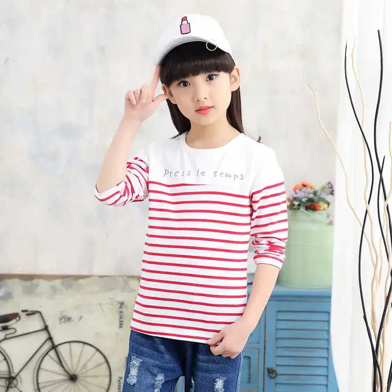2022 Girls Striped Cotton T-Shirt Korean Style - Image 4