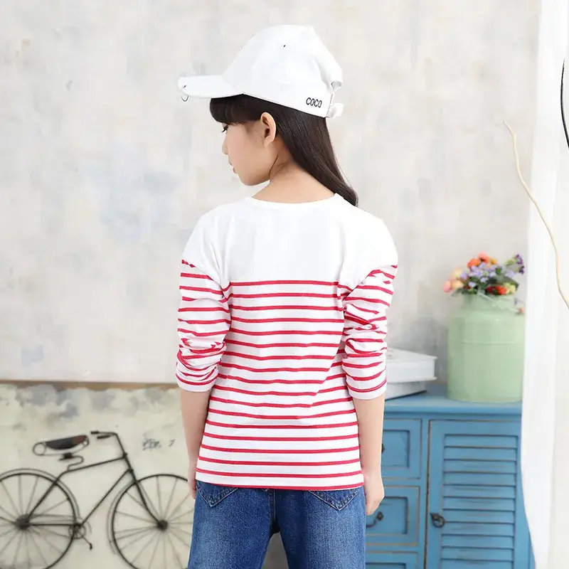 2022 Girls Striped Cotton T-Shirt Korean Style - Image 5