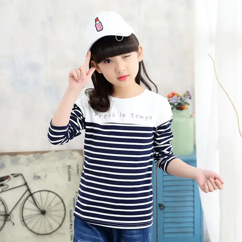 2022 Girls Striped Cotton T-Shirt Korean Style - Image 2
