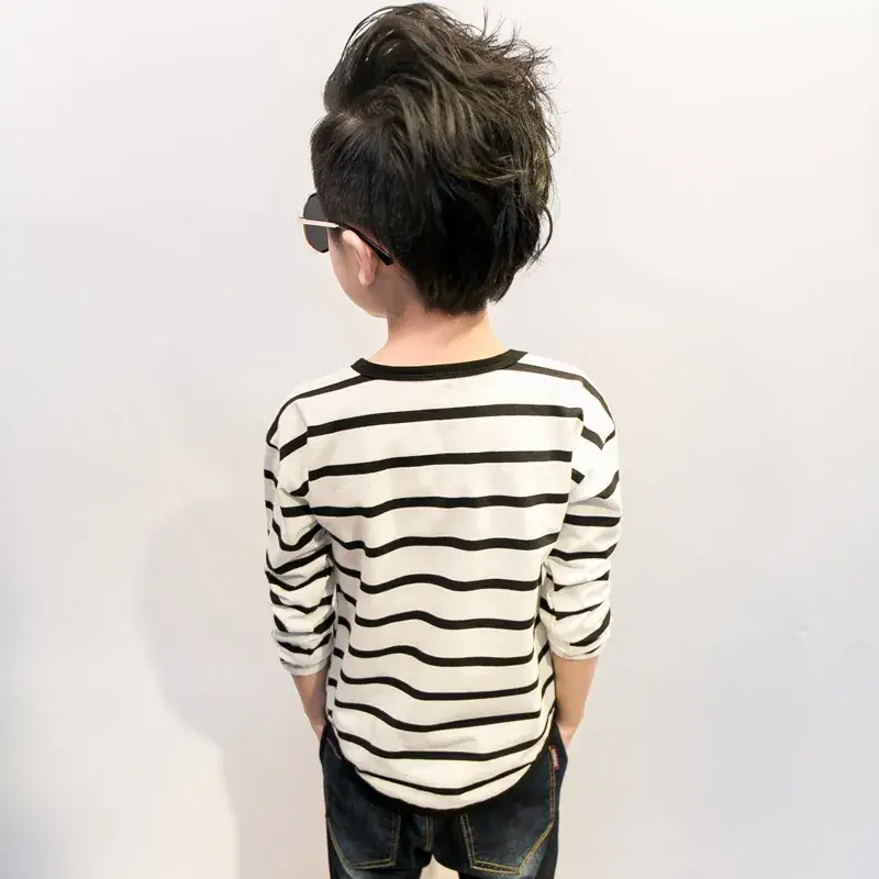 Kids Korean Base Striped T-Shirt Black White Long Sleeve - Image 4