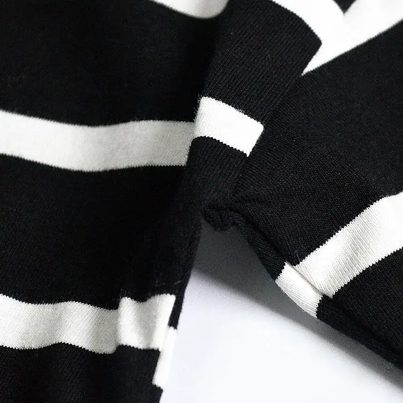 Kids Korean Base Striped T-Shirt Black White Long Sleeve - Image 5