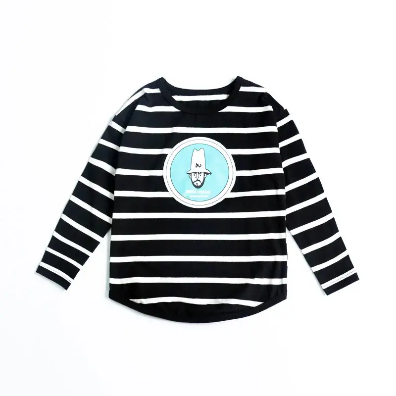 Kids Korean Base Striped T-Shirt Black White Long Sleeve - Image 6
