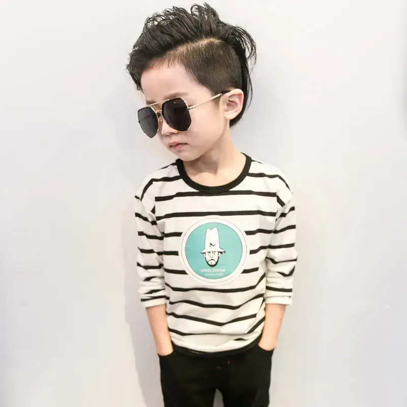 Kids Korean Base Striped T-Shirt Black White Long Sleeve - Image 2