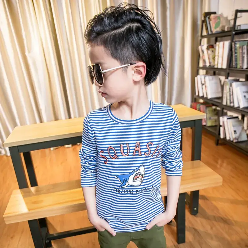 2022 Spring New Shark Boys' Base Shirt Dangdang Bear Children's Wear Korean Mid-Big Children's Long Sleeve T-Shirt 702 - Image 3