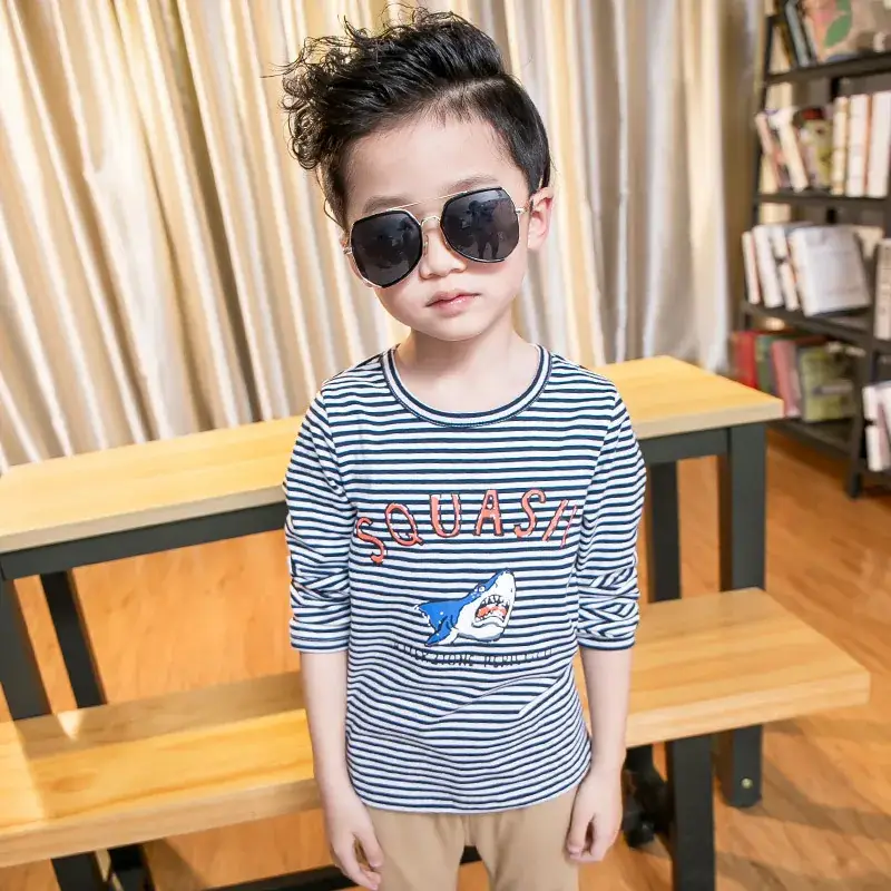 2022 Spring New Shark Boys' Base Shirt Dangdang Bear Children's Wear Korean Mid-Big Children's Long Sleeve T-Shirt 702 - Image 2