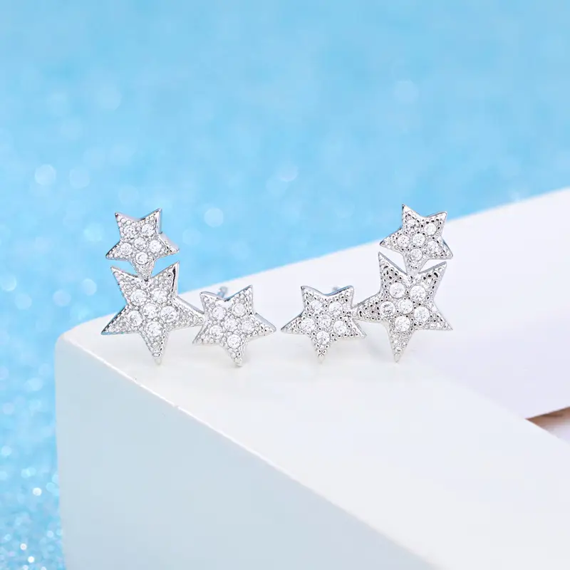 Women's Silver Plated Star Earrings with Micro-Ilaid Zircon - Image 2