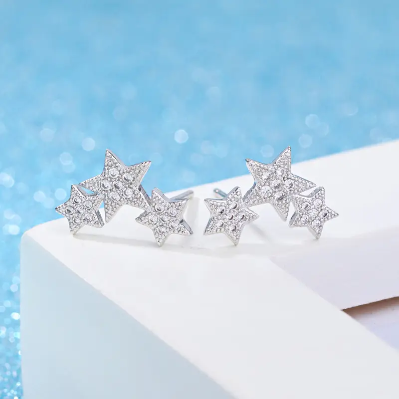 Women's Silver Plated Star Earrings with Micro-Ilaid Zircon - Image 3