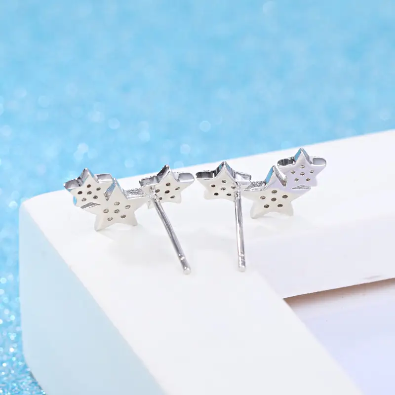 Women's Silver Plated Star Earrings with Micro-Ilaid Zircon - Image 4