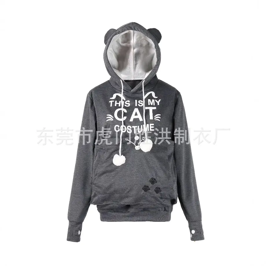 Gray Hooded Sweatshirt with Pocket & Buttons - Image 14