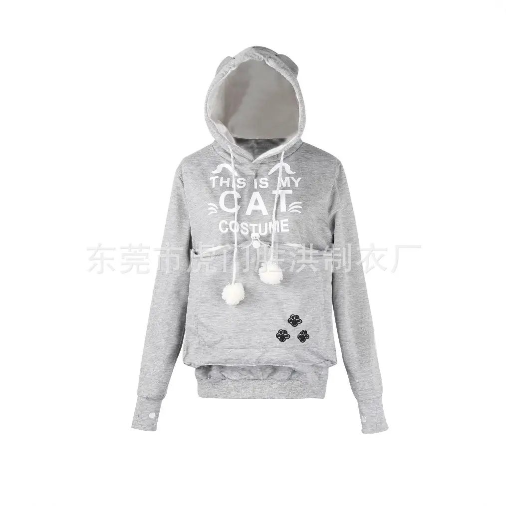Gray Hooded Sweatshirt with Pocket & Buttons - Image 15
