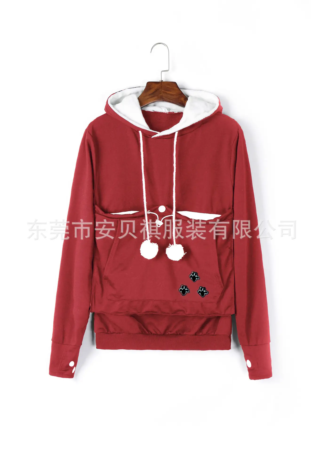Gray Hooded Sweatshirt with Pocket & Buttons - Image 10