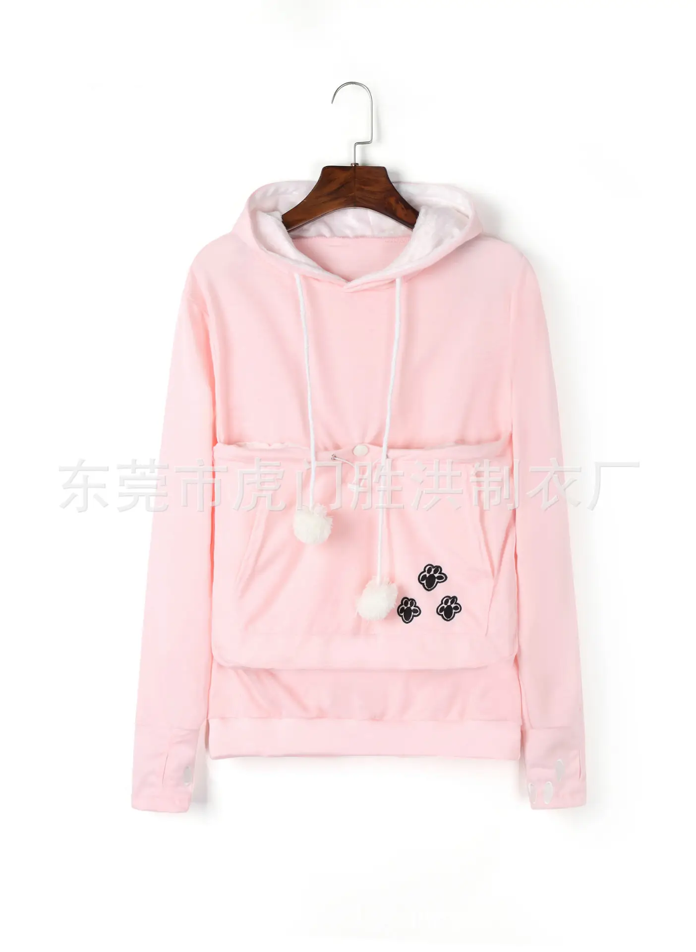 Gray Hooded Sweatshirt with Pocket & Buttons - Image 2