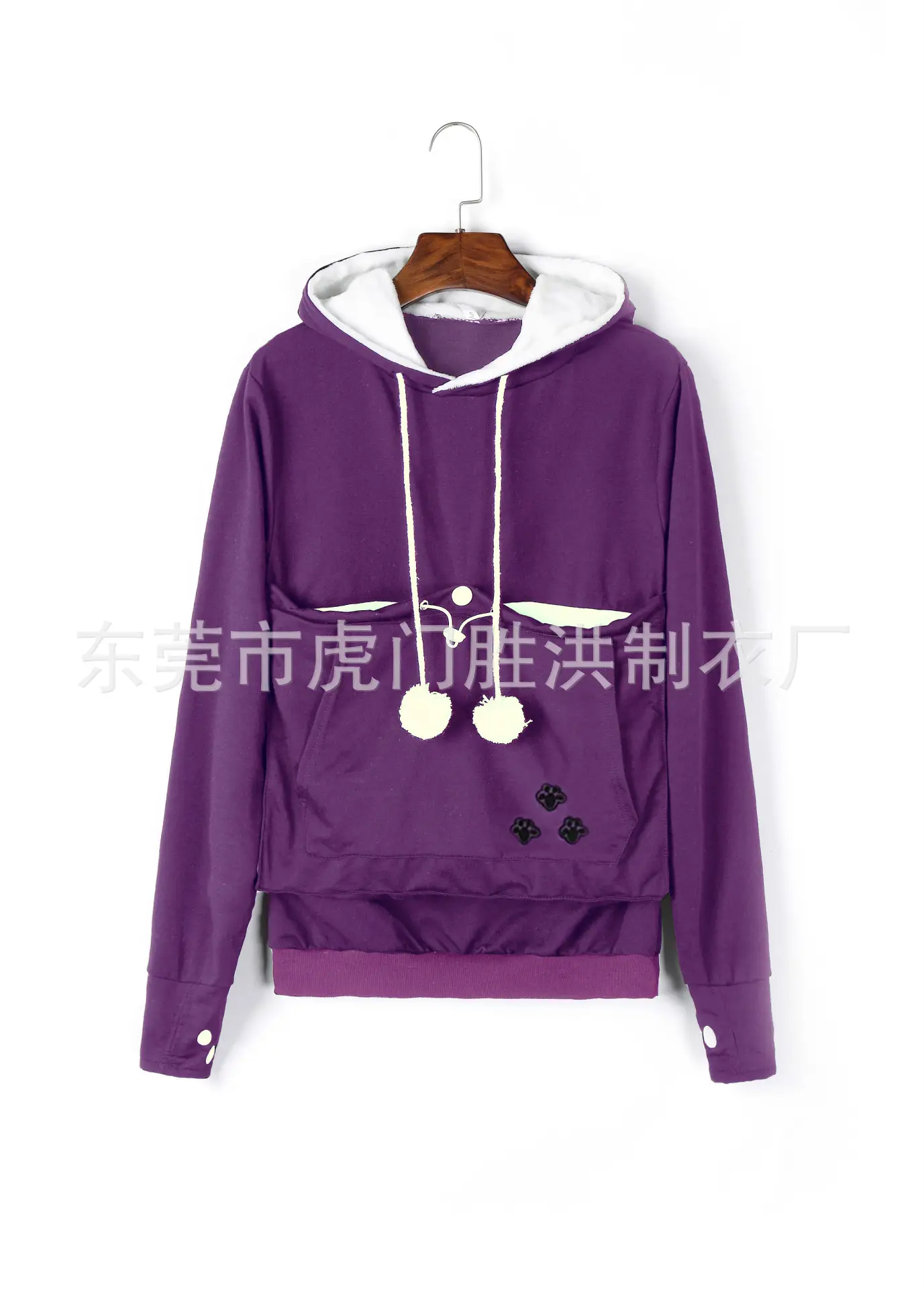 Gray Hooded Sweatshirt with Pocket & Buttons - Image 3