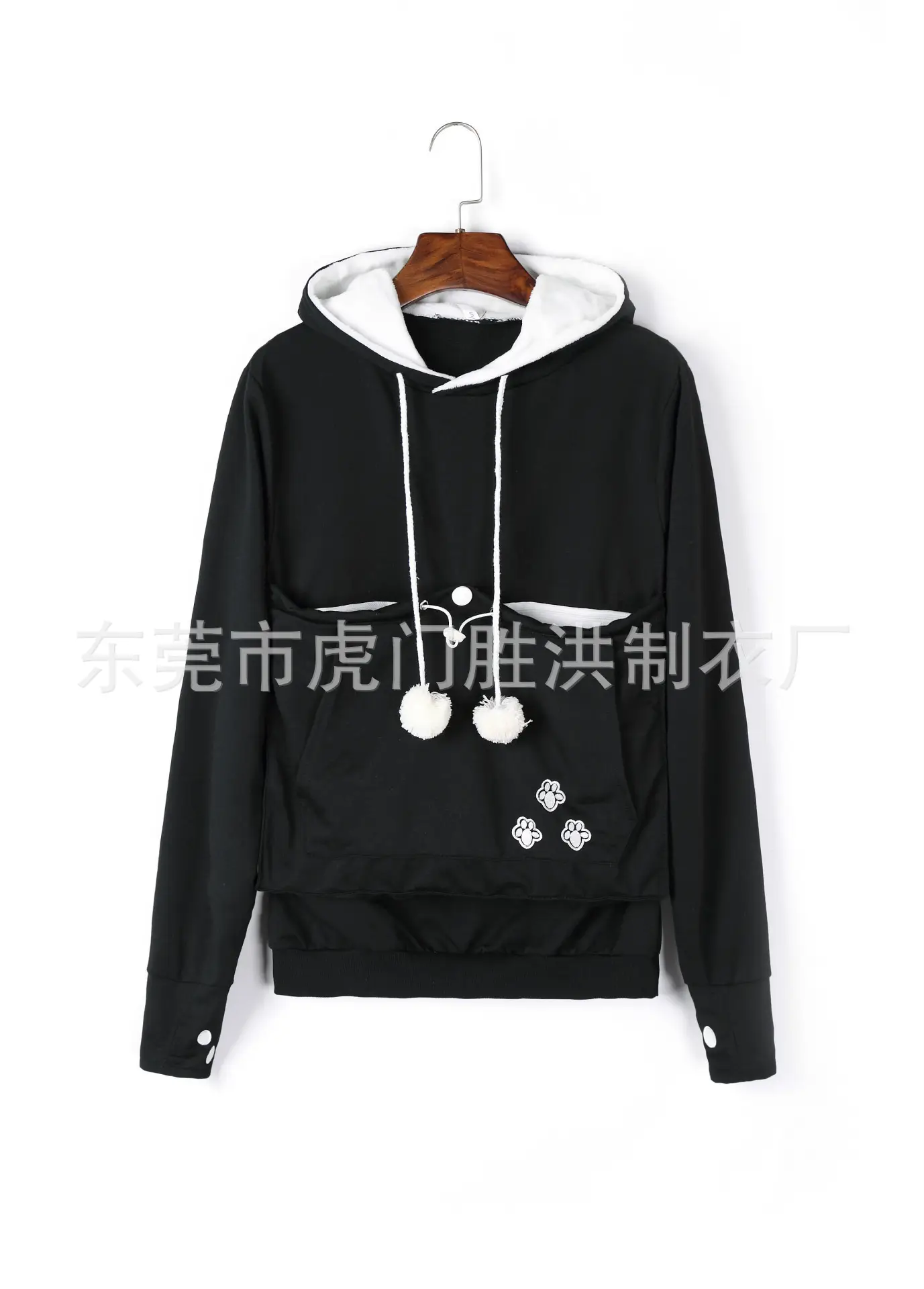 Gray Hooded Sweatshirt with Pocket & Buttons - Image 5