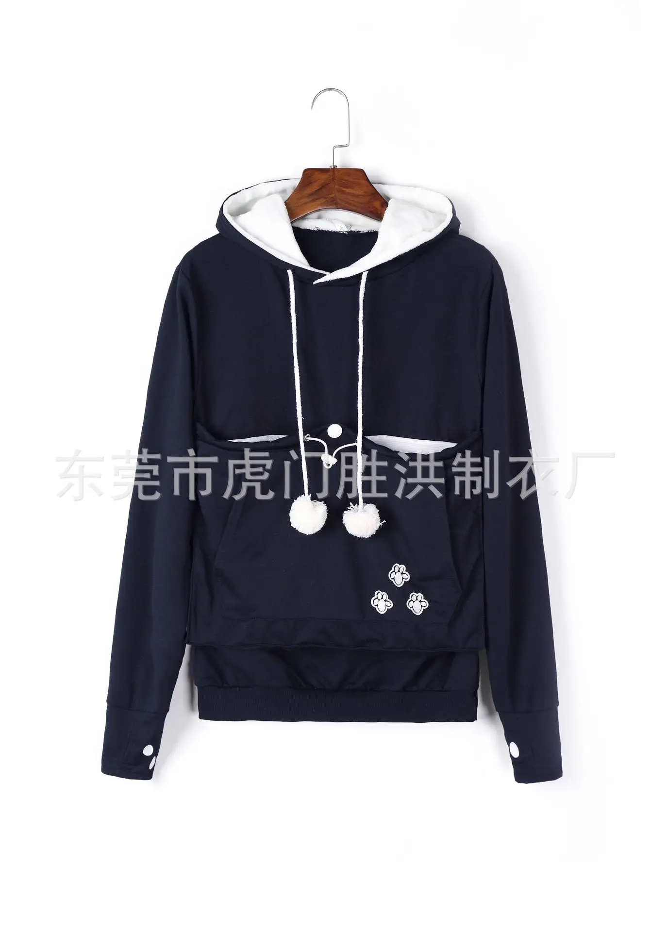 Gray Hooded Sweatshirt with Pocket & Buttons - Image 6