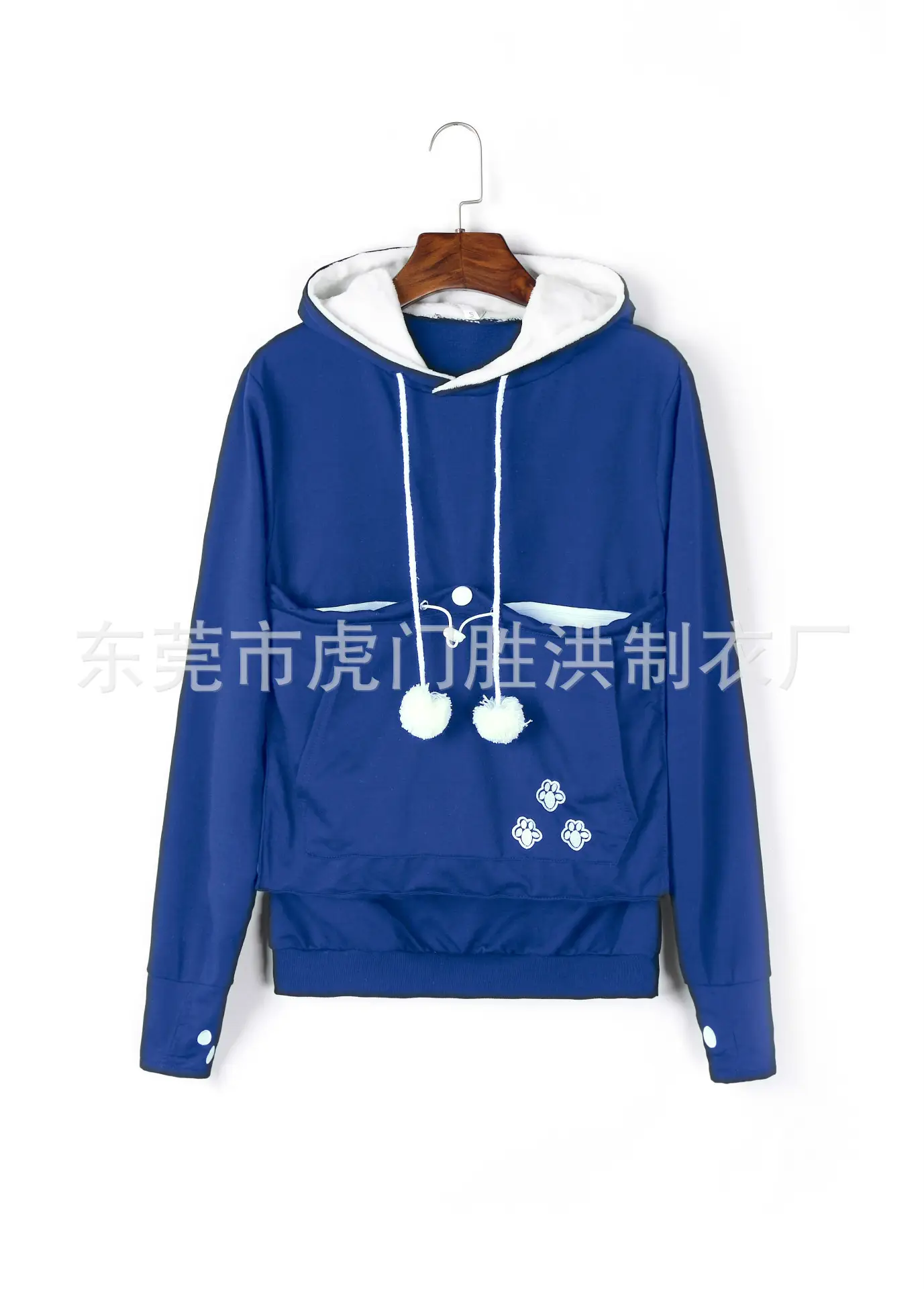 Gray Hooded Sweatshirt with Pocket & Buttons - Image 8