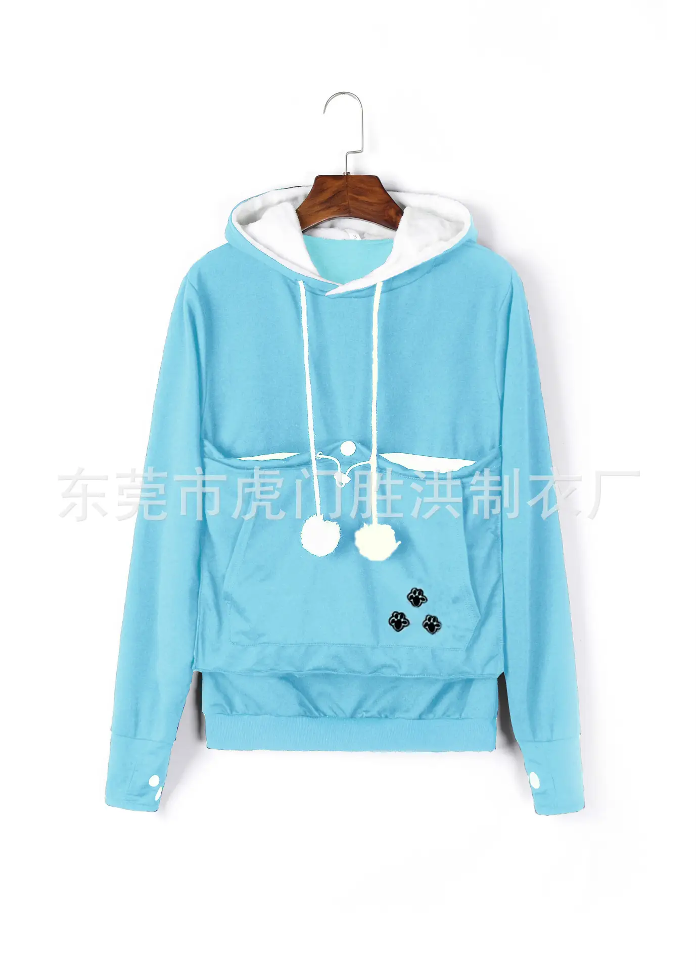 Gray Hooded Sweatshirt with Pocket & Buttons - Image 9