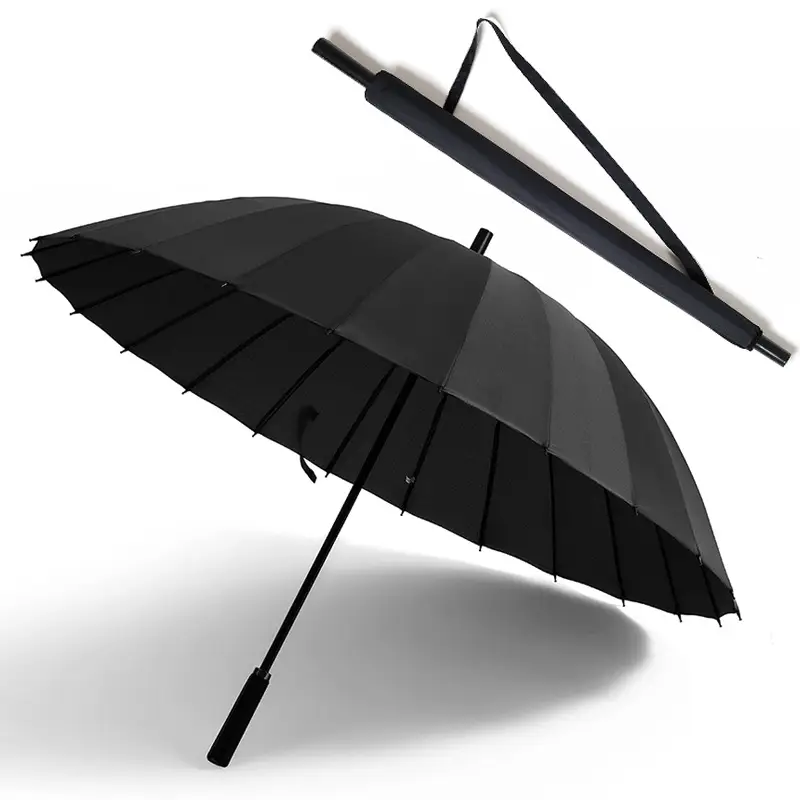 Oversized Black Umbrella for Men Women 24 Bone Handle