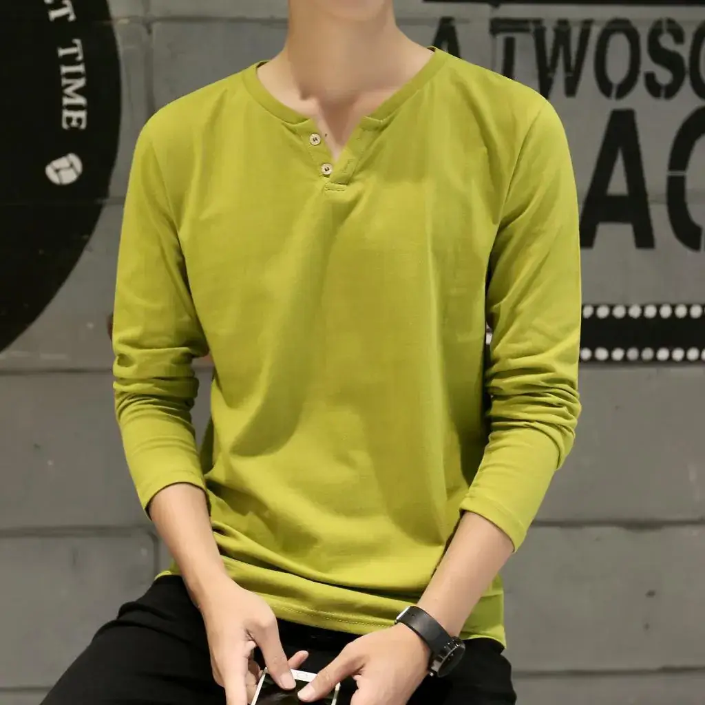 Men Long-Sleeved Red Cotton T-Shirt - Image 7
