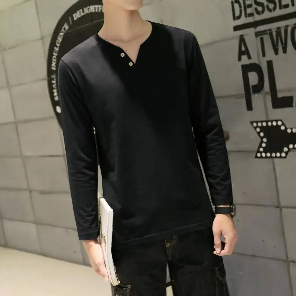 Men Long-Sleeved Red Cotton T-Shirt — feature 10