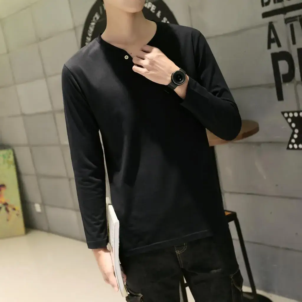 Men Long-Sleeved Red Cotton T-Shirt — feature 11